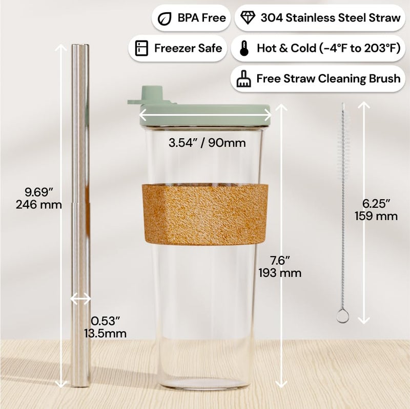 Dodoko Sage Green 24 oz Reusable Boba Cup and Straw Bubble Tea Cup with Wide Lid and Straw - Image 3